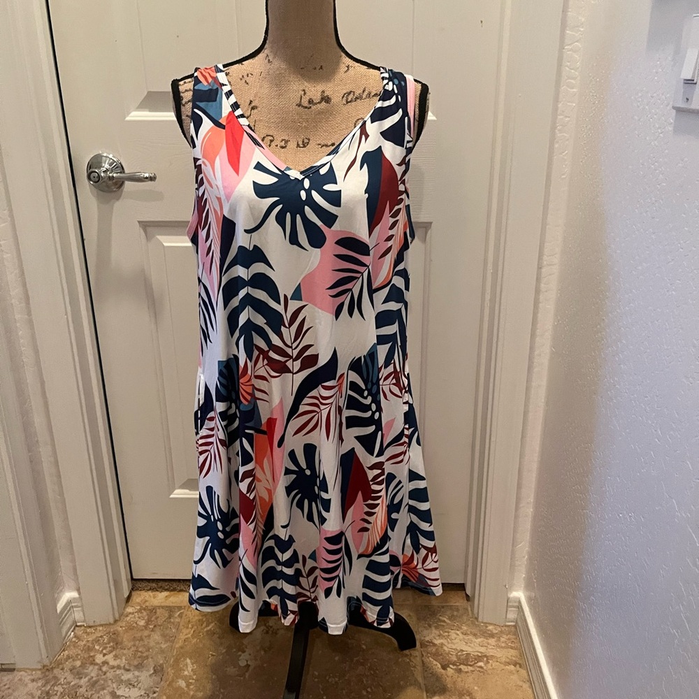Pink and Blue Sleeveless Scoop Neck Sundress